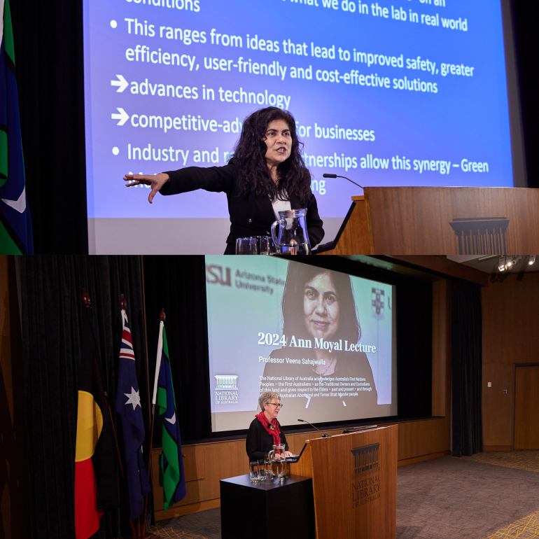 Image: Hub leader Prof Veena presenting to attendees about waste resources, the circular economy and sustainable materials